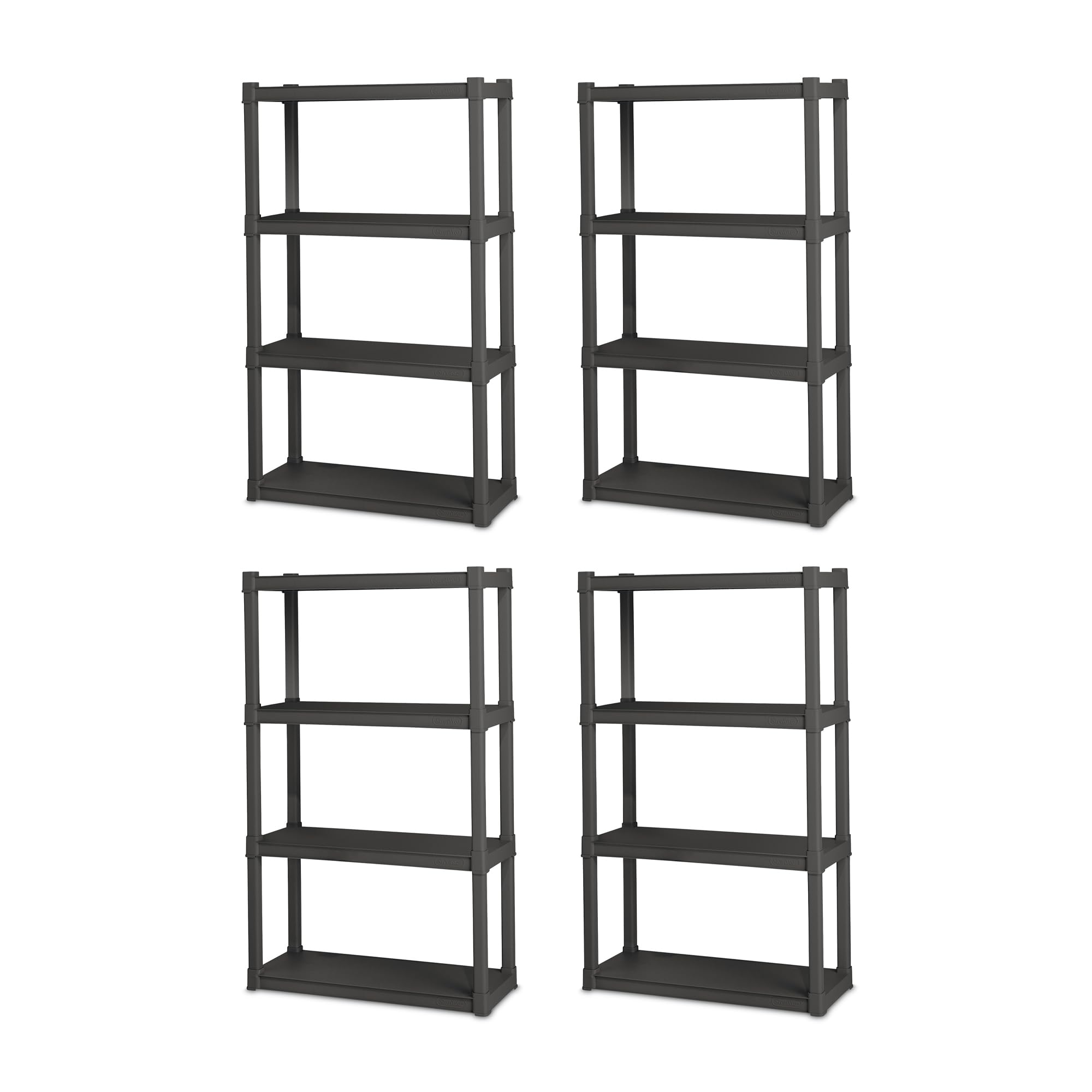 Sterilite 4-Pack Plastic Storage Shelves, Heavy Duty Shelving Unit, 4 Shelf, Gray