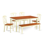 East West Furniture NIKE6-WHI-W 6 Piece Kitchen Set Contains a Rectangle Table with Butterfly Leaf and 4 Dining Room Chairs with a Bench, 36x66 Inch, Buttermilk & Cherry