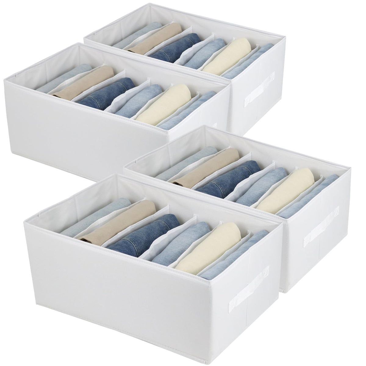4 pcs Large Clothes Organizer 5/6 Grids for Jeans, Pants, T-shirt, Sweater, Foldable Closet Storage Bins Closet Shelf Organizer 
