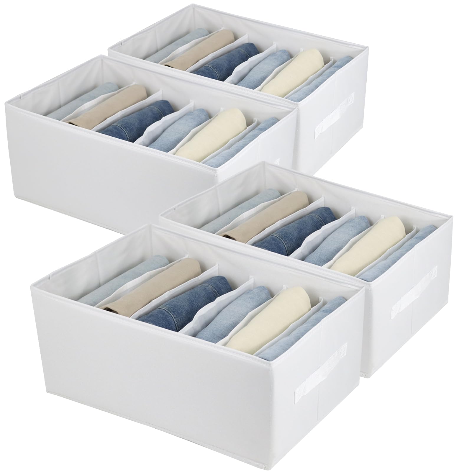 4 pcs Large Clothes Organizer 5/6 Grids for Jeans, Pants, T-shirt, Sweater, Foldable Closet Storage Bins Closet Shelf Organizer 