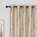 Myru 2 Panels Set Foil Print Striped Curtains For Living Room Bedroom (Beige And Gold, 2 X 54Wx90L)