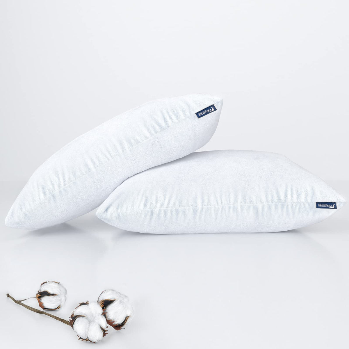 Waterproof Zippered Pillow Protector, 2 Pack Queen Size 20 X 30 Inch Pillow Protector, Cotton Terry Pillow Covers Encasement, Pi