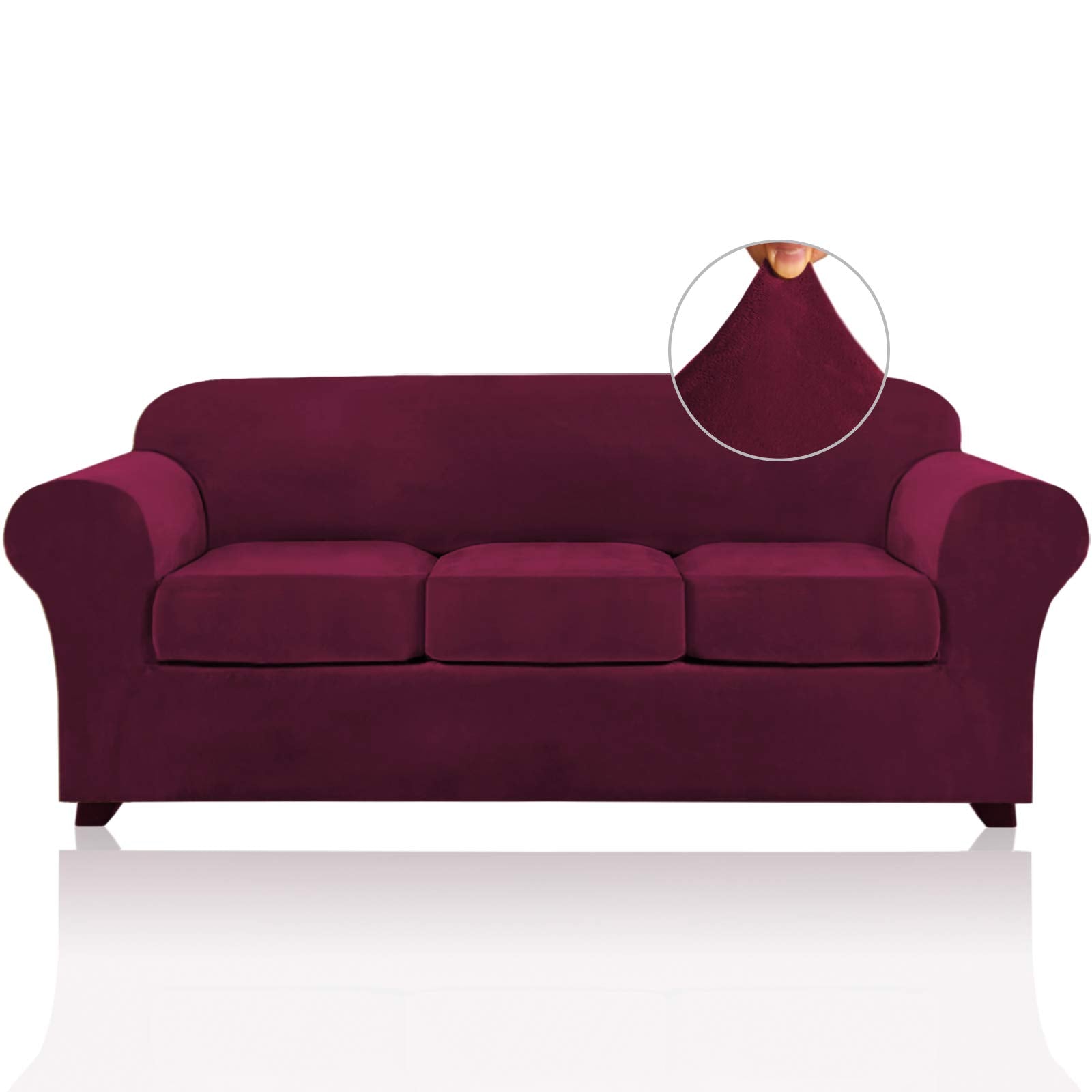 PrinceDeco Christmas Decoration 4 Pieces Couch Covers Velvet Couch Covers for 3 Cushion Sofa Soft Furniture Protector with Non S
