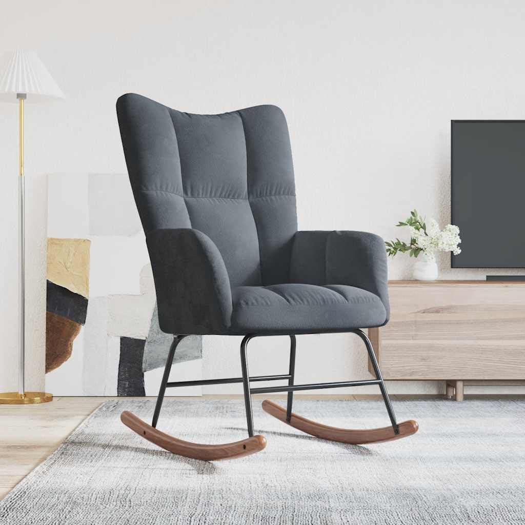 vidaXL Velvet Rocking Chair - Dark Gray - Modern Design - Comfortable Foam Padding - Steel Frame with Solid Rubber Wood Rocking Rails