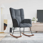 vidaXL Velvet Rocking Chair - Dark Gray - Modern Design - Comfortable Foam Padding - Steel Frame with Solid Rubber Wood Rocking Rails