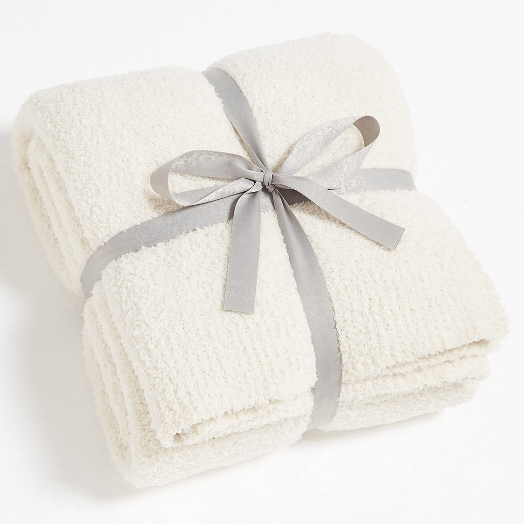 Cymula Super Soft Knit Throw Blanket Twin Size Cream White-Lightweight Plush Fuzzy Fluffy Warm Cozy Blankets And Throws For Sofa