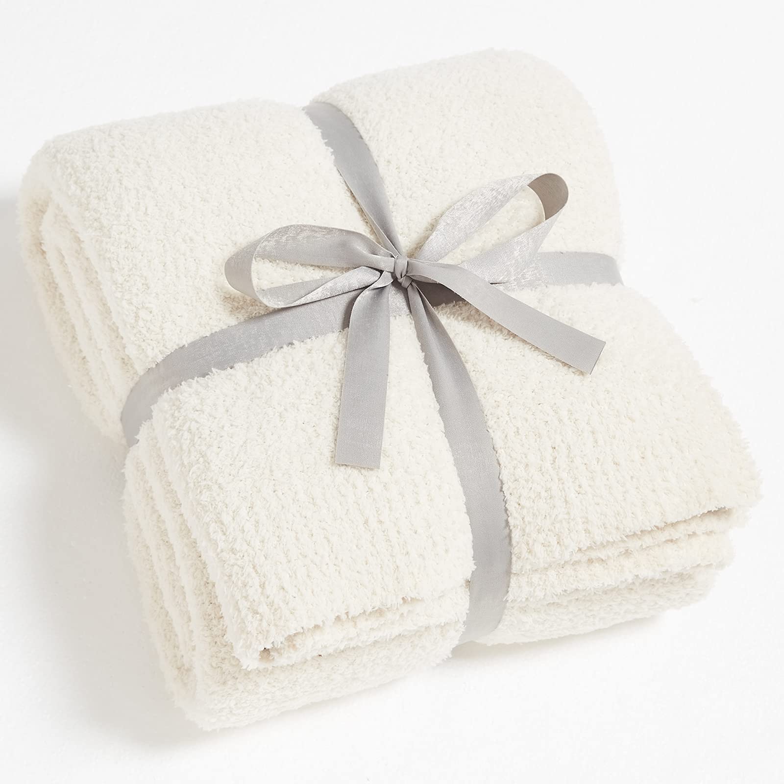 Cymula Super Soft Knit Throw Blanket Twin Size Cream White-Lightweight Plush Fuzzy Fluffy Warm Cozy Blankets And Throws For Sofa