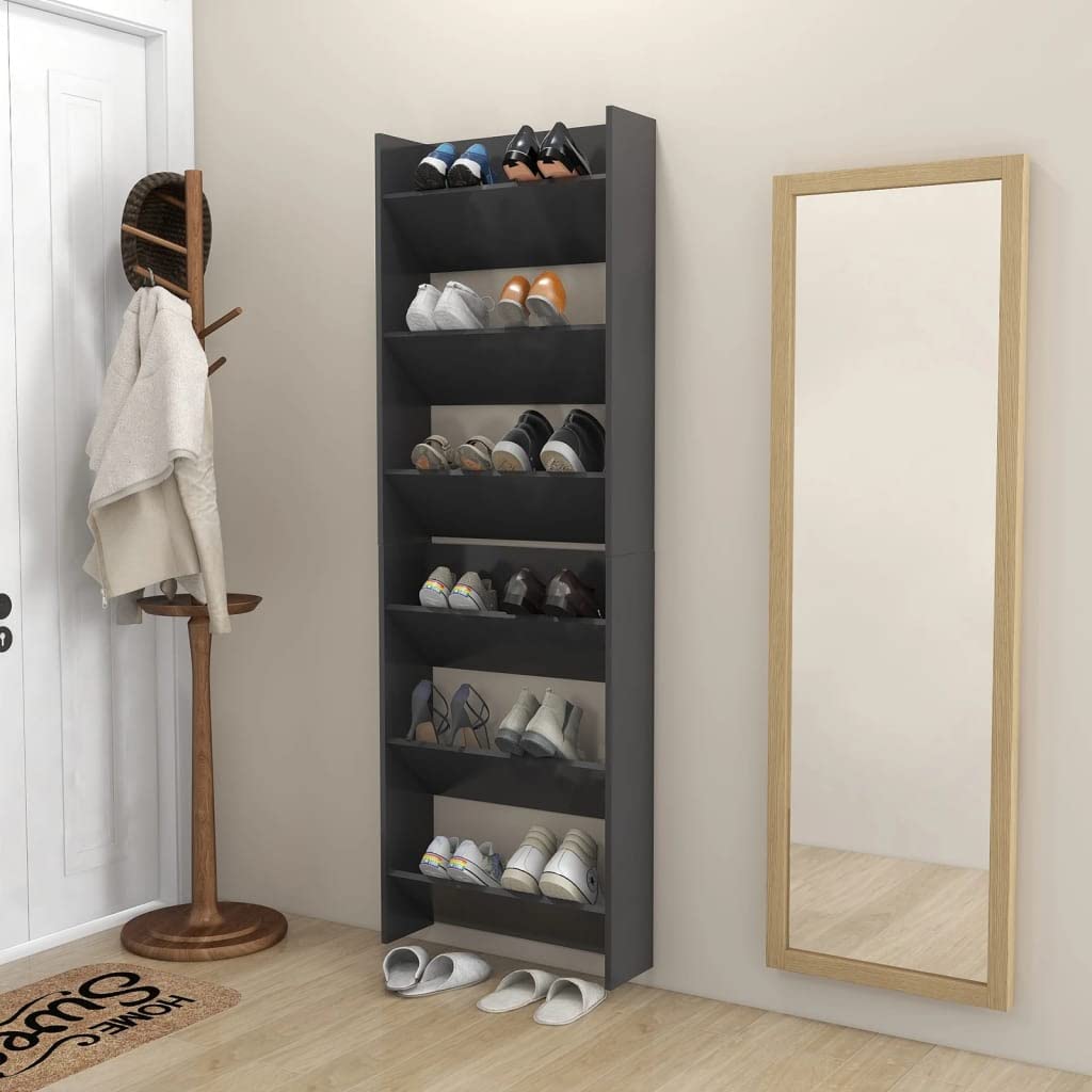 vidaXL Wall Shoe Cabinets 2 pcs Gray 23.6&quot;x7.1&quot;x35.4&quot; Engineered Wood
