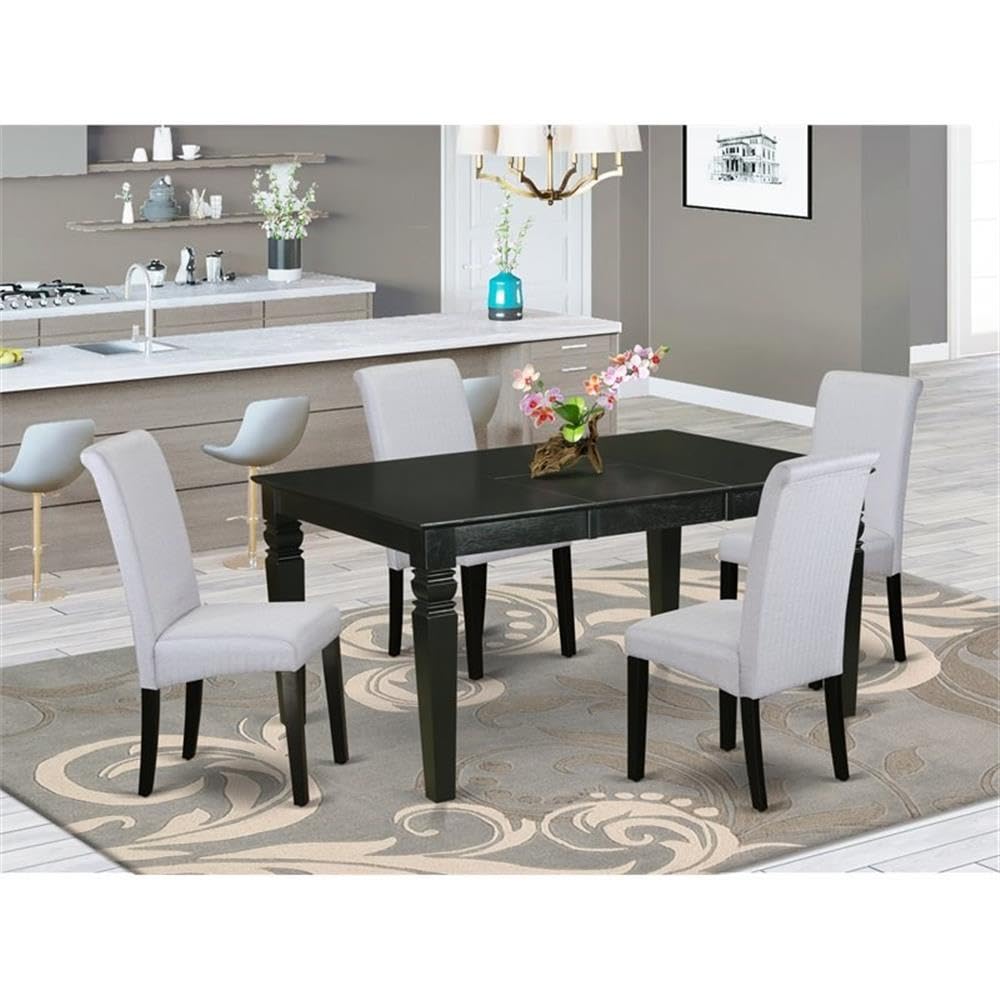 East West Furniture Weba5-Blk-05 5 Piece Modern Dining Table Set Includes A Rectangle Wooden Table With Butterfly Leaf And 4 Grey Linen Fabric Parsons Dining Chairs, 42X60 Inch, Black