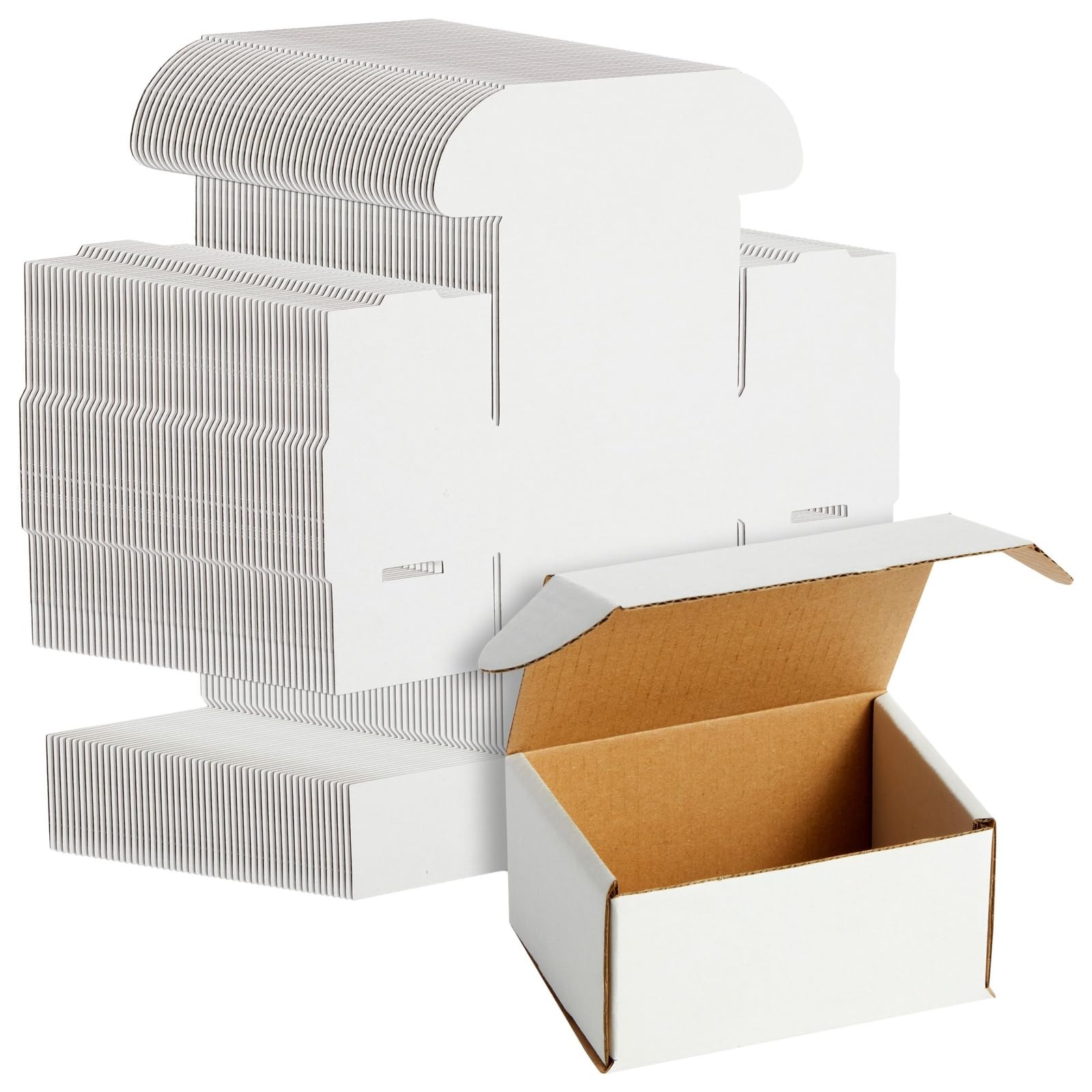 Stockroom Plus 50 Pack White 4X3X2 Corrugated Shipping Boxes - Foldable Small Business Card Boxes For Packing, Wrapping, Moving,