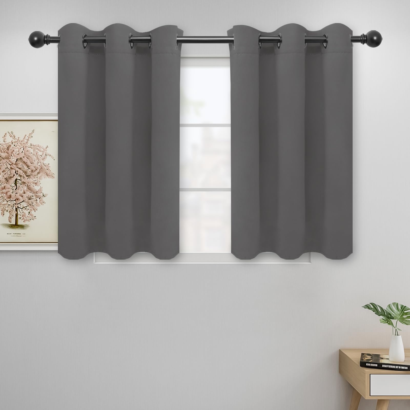 Easy-Going Blackout Curtains For Bedroom, Solid Thermal Insulated Grommet And Noise Reduction Window Drapes, Room Darkening Curtains For Living Room, 2 Panels (42X36 In, Grey)