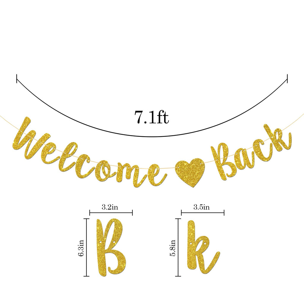 Talorine Welcome Back Banner, Home Theme Party, Back To School, Happy Retirement Party Decorations (Gold Glitter)