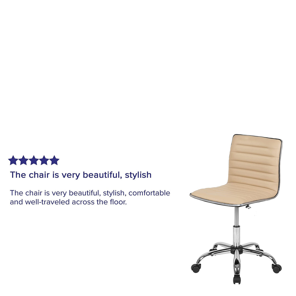 Flash Furniture Alan Low Back Designer Armless Tan Ribbed Swivel Task Office Chair