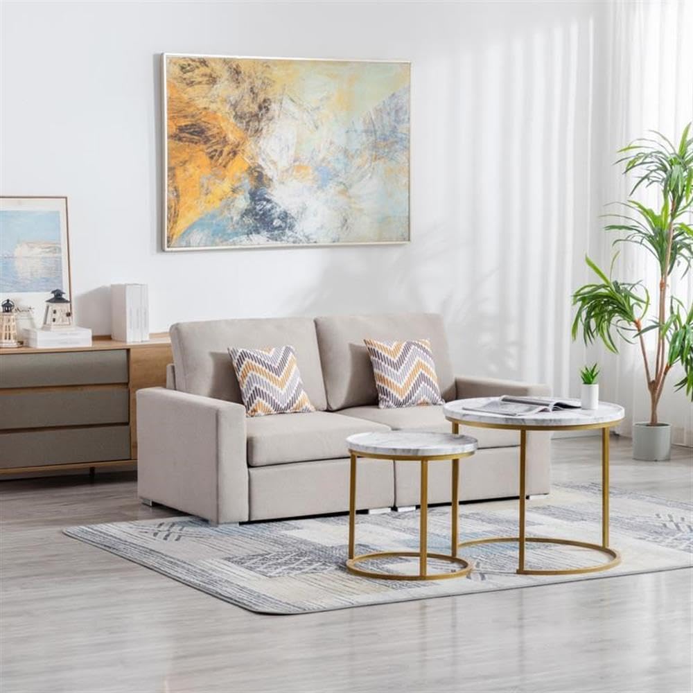 Lilola Home Nolan Beige Linen Fabric Loveseat with Pillows and Interchangeable Legs