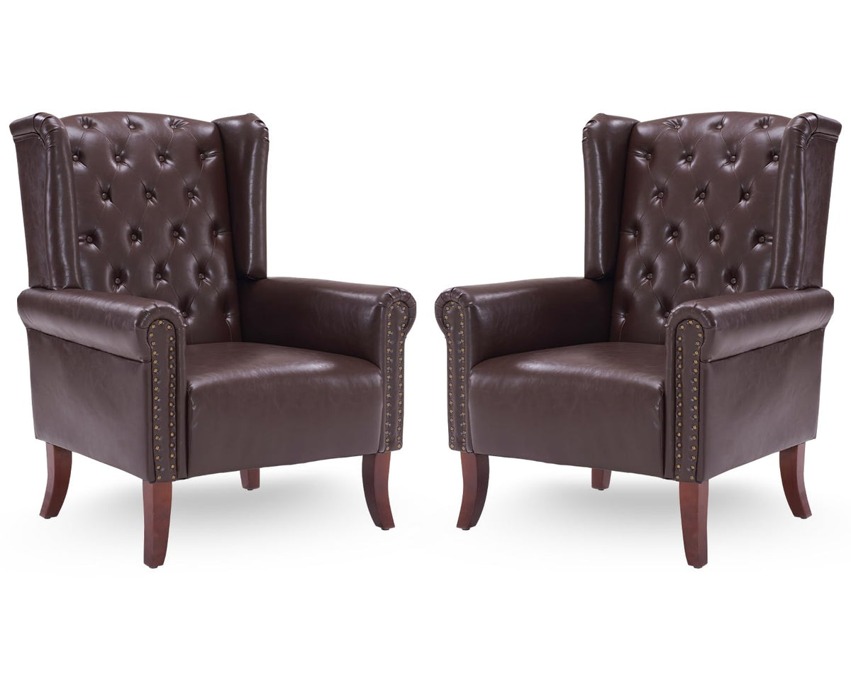 Mojay Mid-Century Modern Living Room Chairs Set Of 2, Upholstered Faux Leather Accent Chairs Club Arm Chair, Single Sofa Chair W