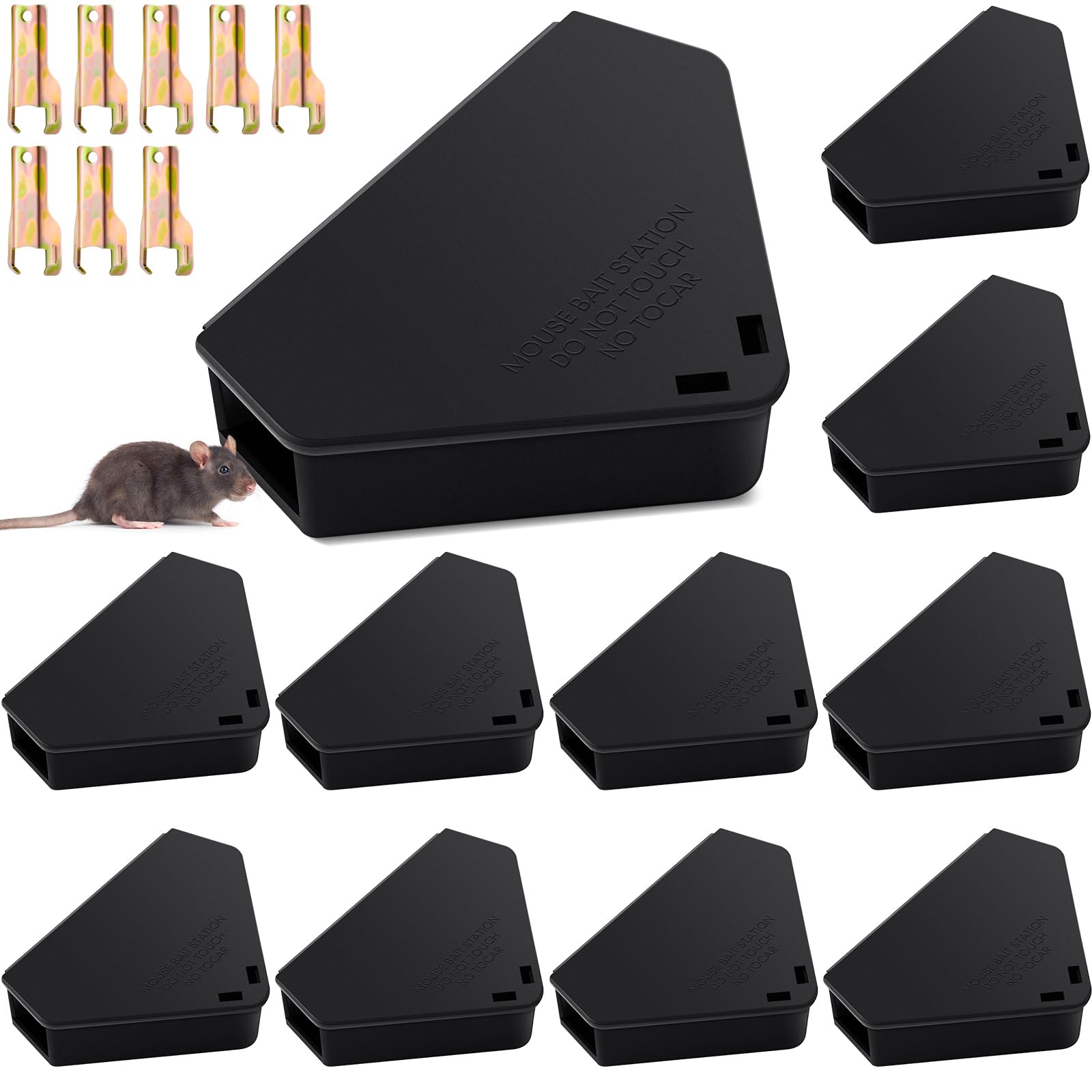 Qualirey 12 Pcs Mice Station With Key Mouse Bait Station Waterproof Mice Trap Bait Box, Keeps Children And Pets Safe Indoor & Ou