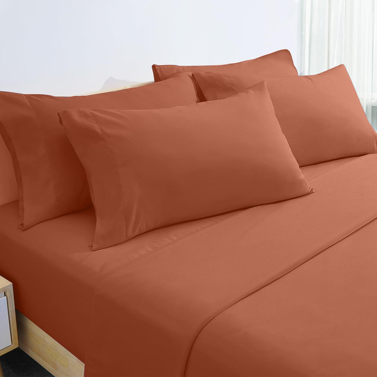 Homeideas 6 Pieces Lightweight Easy Care Microfiber Bed Sheets Set(Full, Terracotta), Super Soft & Fade Resistant, 15 Inches Dee