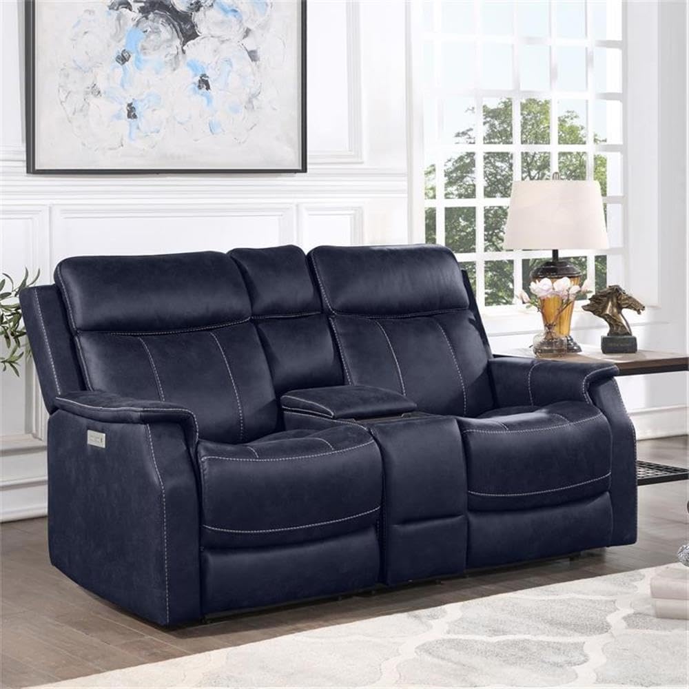 Steve Silver Valencia Ocean Blue Faux Leather 3-Piece Dual Power Reclining Set