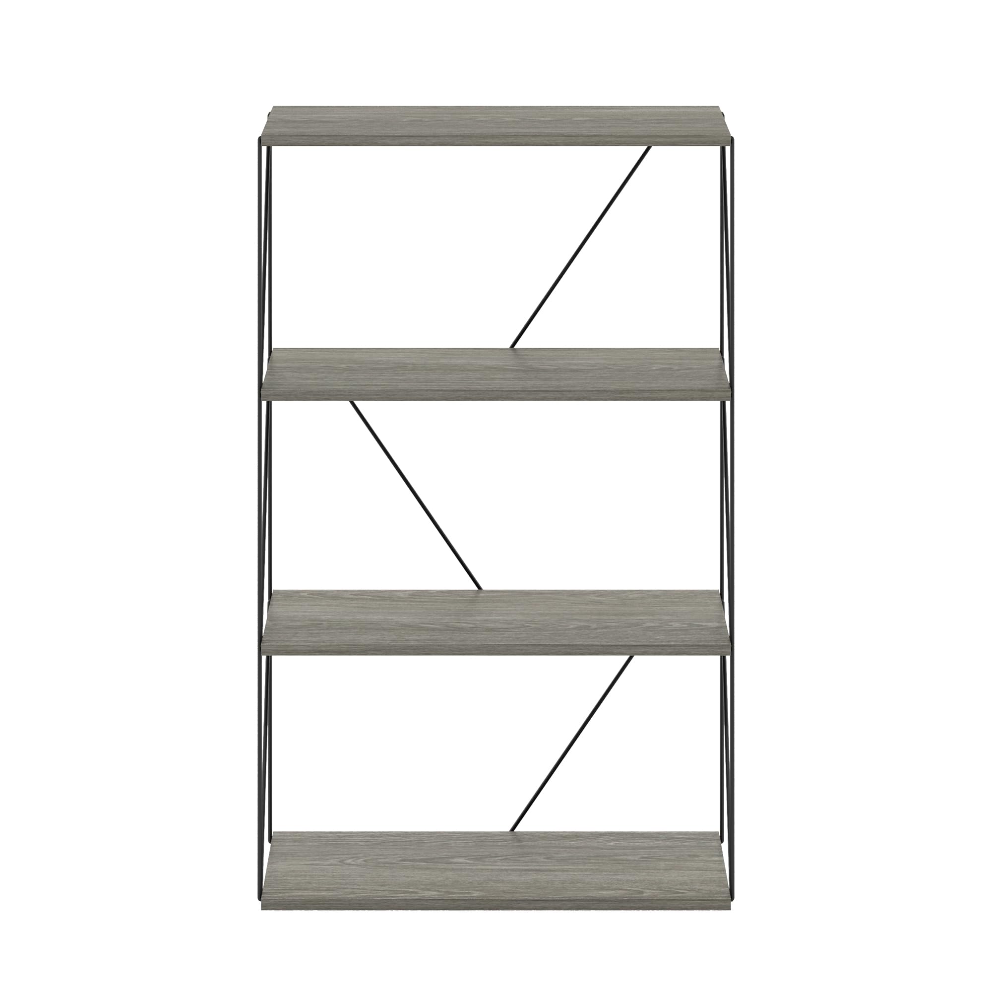 Furinno Rata 4-Tier Industrial Multipurpose Flat Base Shelf Display Rack with Metal Frame, French Oak Grey