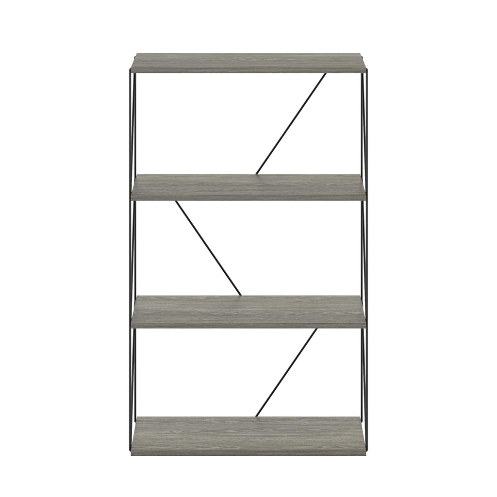 Furinno Rata 4-Tier Industrial Multipurpose Flat Base Shelf Display Rack with Metal Frame, French Oak Grey