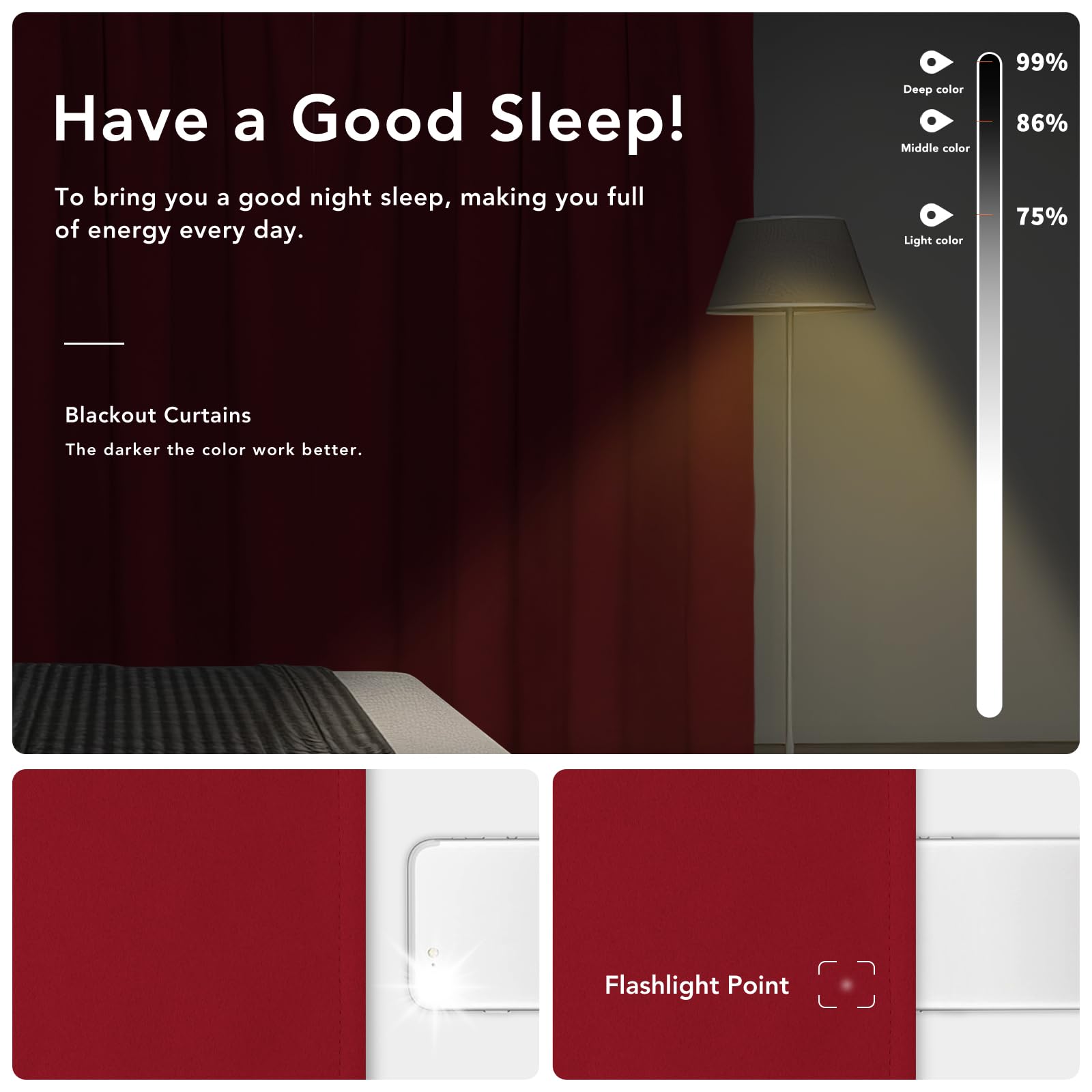 Easy-Going Rod Pocket Blackout Curtains For Bedroom, Room Darkening Window Curtains For Living Room, Thermal Insulated Noise Reduction Solid Window Drapes, 2 Panels(42X36 In, Christmas Red)