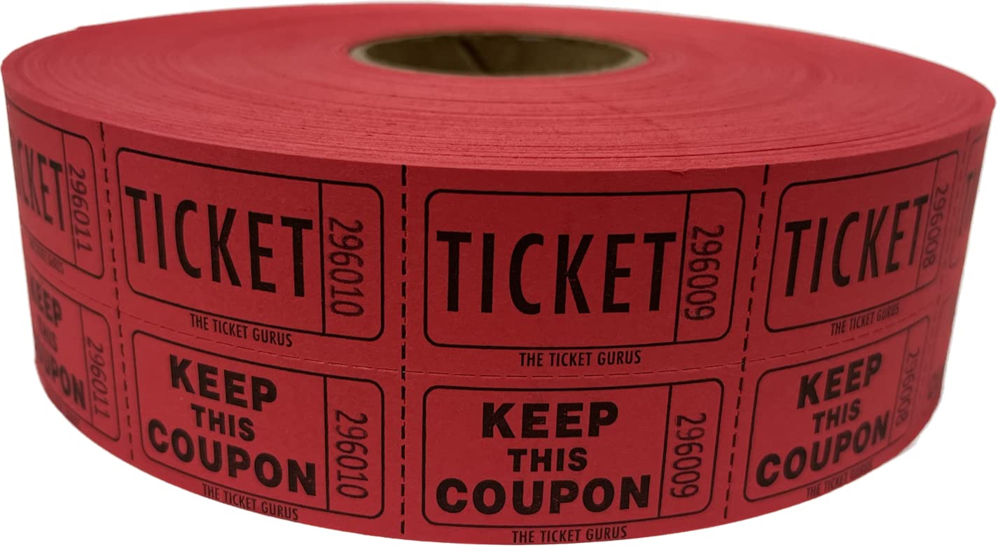 The Ticket Gurus-Double Raffle Ticket Roll : Roll Of 2000- (Red)