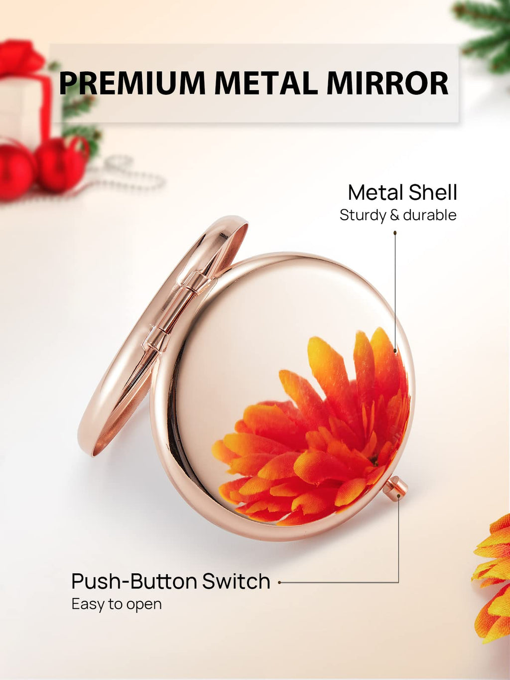 Getinbulk Compact Mirror Bulk, Set Of 2 Double-Sided 1X/2X Magnifying Purse Pocket Makeup Mirrors(Round, Rose Gold)