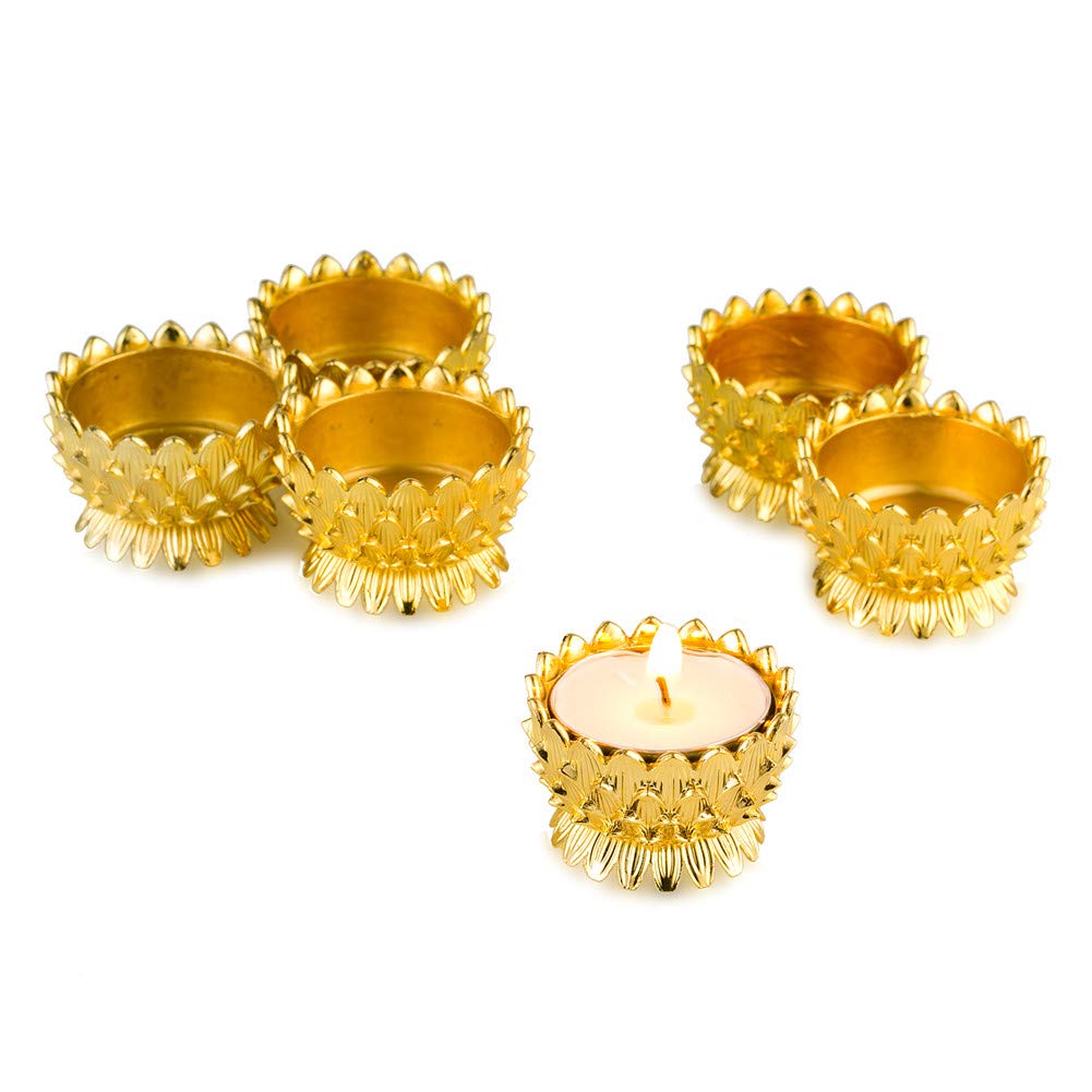 Sziqiqi 6 Pcs Lotus Ghee Lamp Holder Butterlamp Tea Light Holder Tibetan Copper Oil Lamp Altar Supplies, Gold