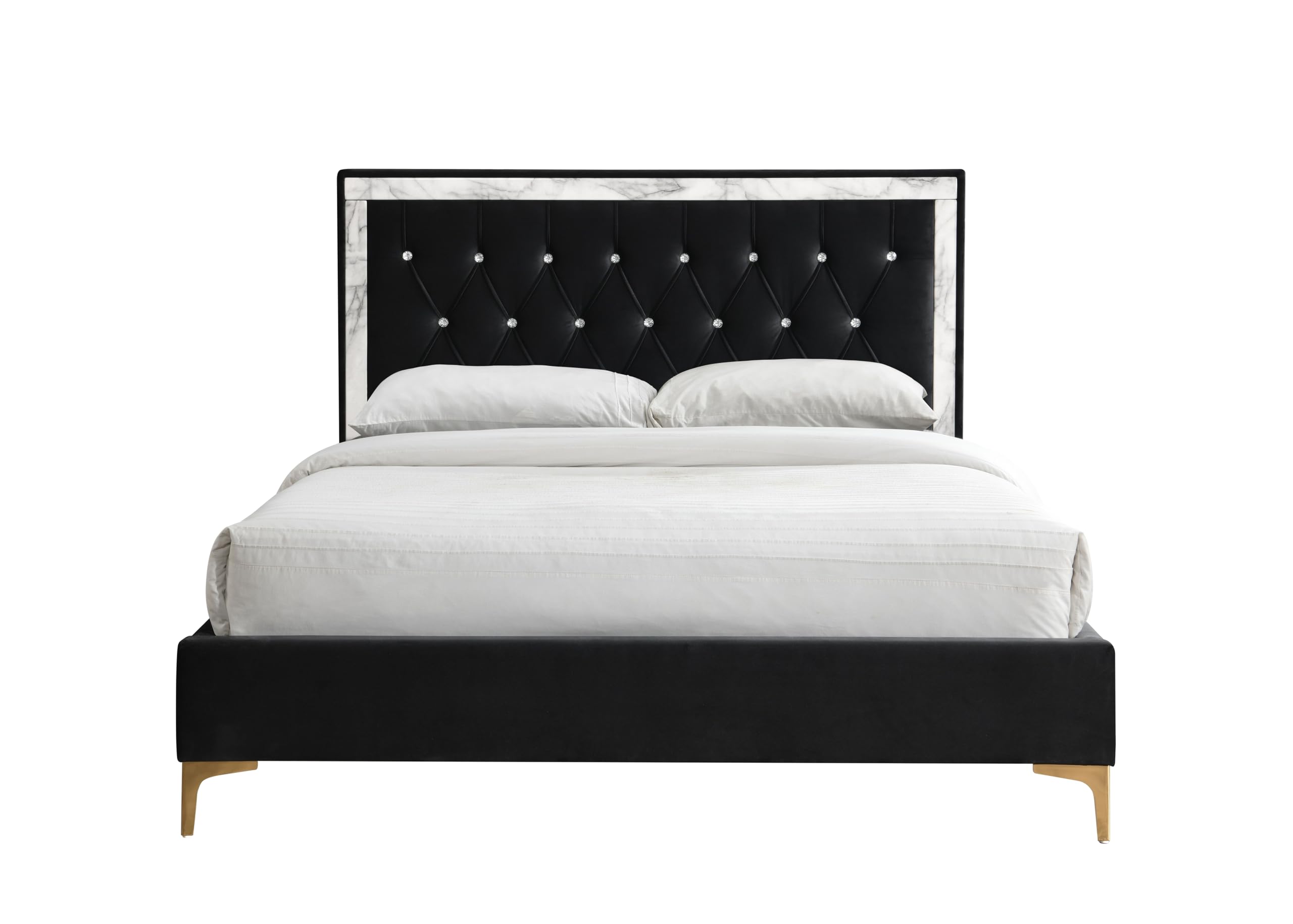 Acme Rowan Crystal-Like Tufted Fabric Eastern King Platform Bed in Black