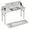 TEMI Long Computer Desk Folding Table - No Assembly, Compact 55.1 Foldable Desk with Power Outlets & USB Charging Port, Portable