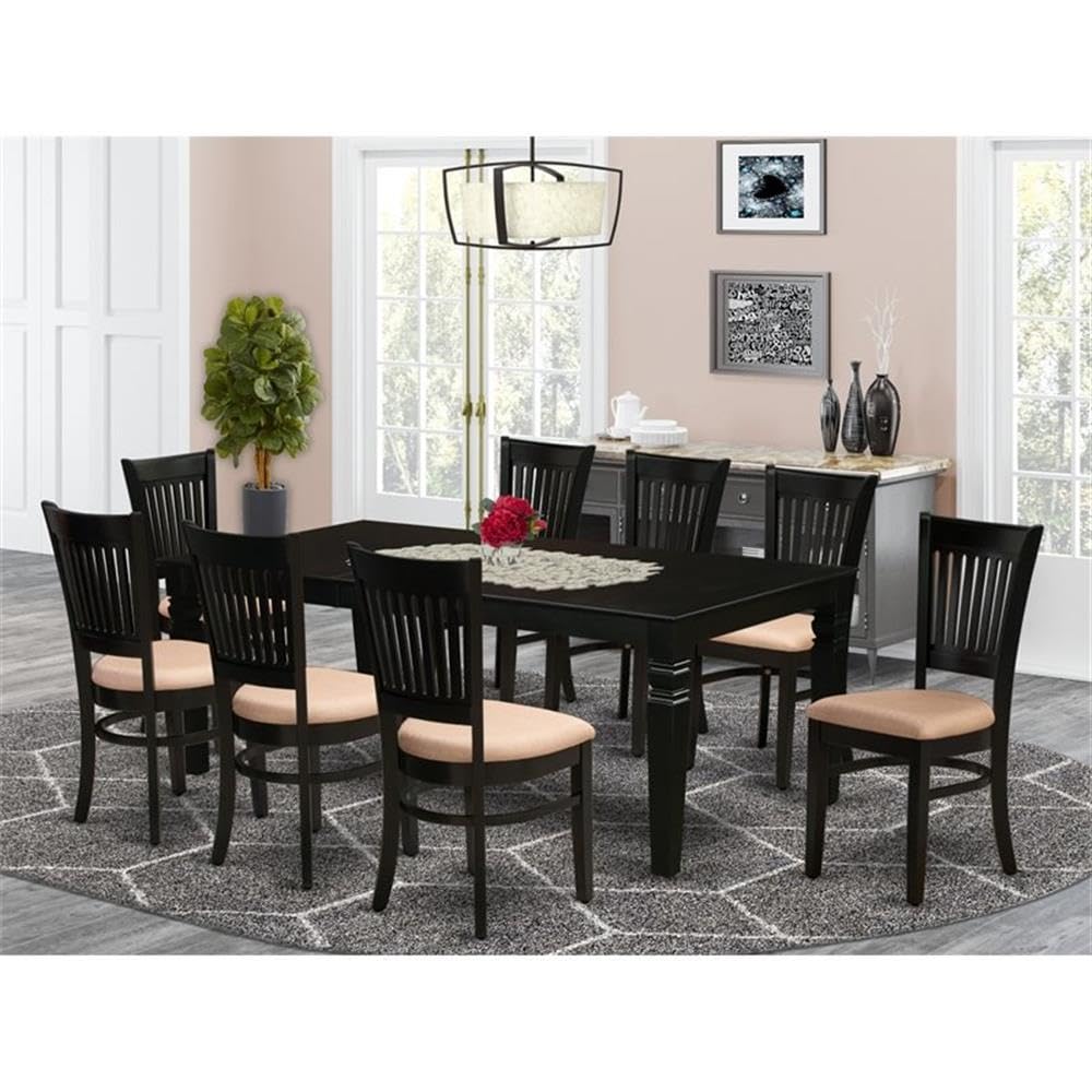 East West Furniture Lgva9-Blk-C 9 Piece Kitchen Table Set Includes A Rectangle Dining Table With Butterfly Leaf And 8 Linen Fabric Dining Room Chairs, 42X84 Inch, Black