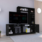 Depot E-Shop King Entertainment Center For Tvs Up 60&Quot; With 2 Cabinets, 7 External Shelves, And 6 Cubbies, Black