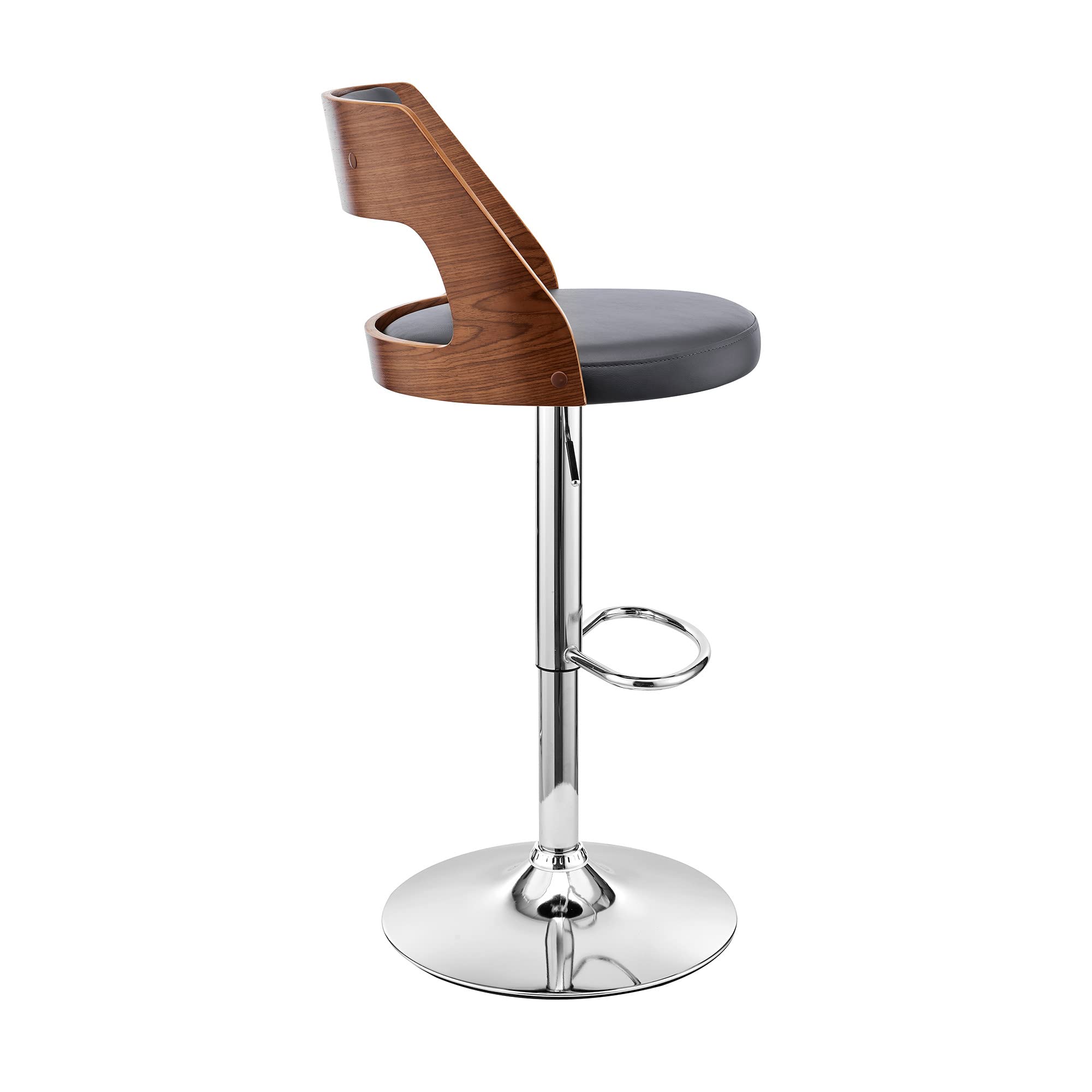 HomeRoots Poplar bentwood/Metal/Faux Leather/Foam Gray Upholstered Chrome Base Adjustable Swivel Bar Stool