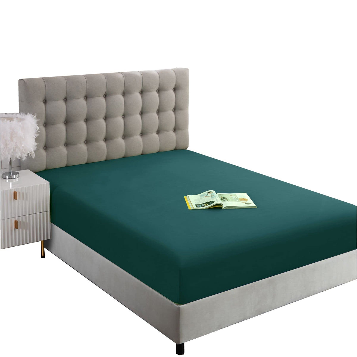 Ghooss Blue Green Fitted Sheet,Deep Pocket Twin Soft Fitted Sheet Up To 14 Inch,Wrinkle, Fade, Stain Resistant,1 Single Fitted S