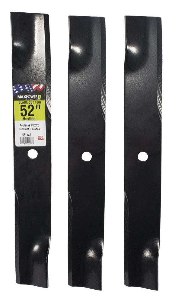 Maxpower 561145B 3-Blade Set For Many 52 In. Cut Hustler Mowers Replaces Oem #'S 795526, 603995, 783753 And Dixie Chopper 30227-