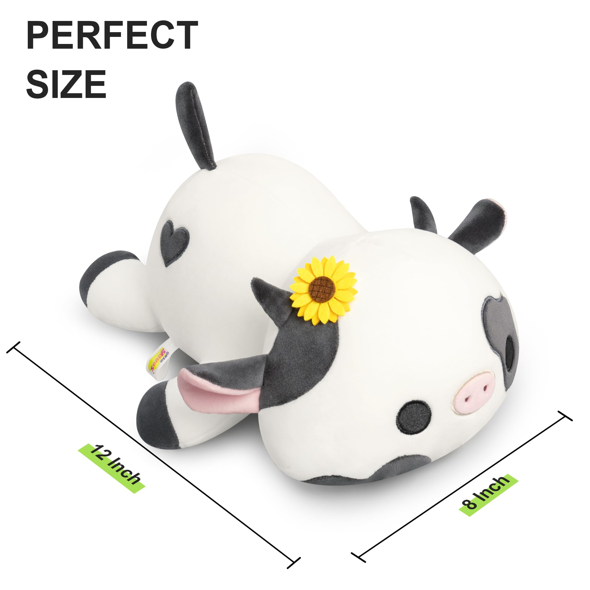 Onsoyours Cute Cow Plushie With Sunflower Headwear, Soft Stuffed Milk Cow Squishy Plush Animal Toy Flower Cow Pillow For Kids (S