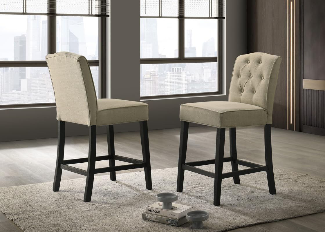 LILOLA LIVING Jasper Set of 2 Beige Fabric Counter Height Chairs with Black Finish Legs