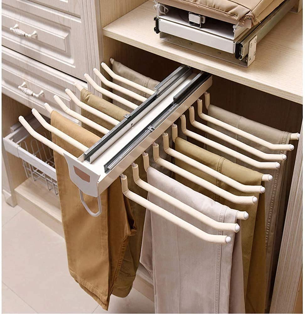 tonchean Pull Out Pants Rack Pants Hanger Bar 22 Arms Steel Pull Out Trousers Rack for Closet Clothes Organizers for Space Savin
