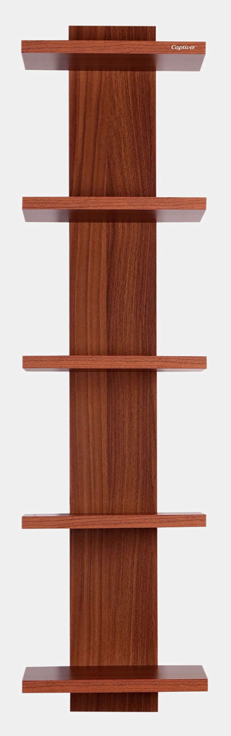 Captiver Donald Wooden Wall Mounted Books Shelf Racks Stands (5 Tier,Teak) Home Decor Library Bedroom Room Designer Floating Sel