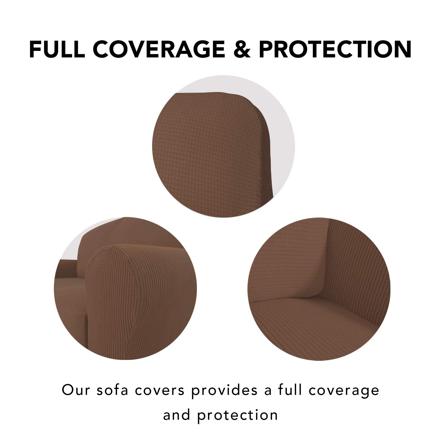 Purefit Stretch Sofa Slipcover – Spandex Jacquard Non Slip Soft Couch Sofa Cover, Washable Furniture Protector With Non Skid Foam And Elastic Bottom For Kids (Sofa, Brown)