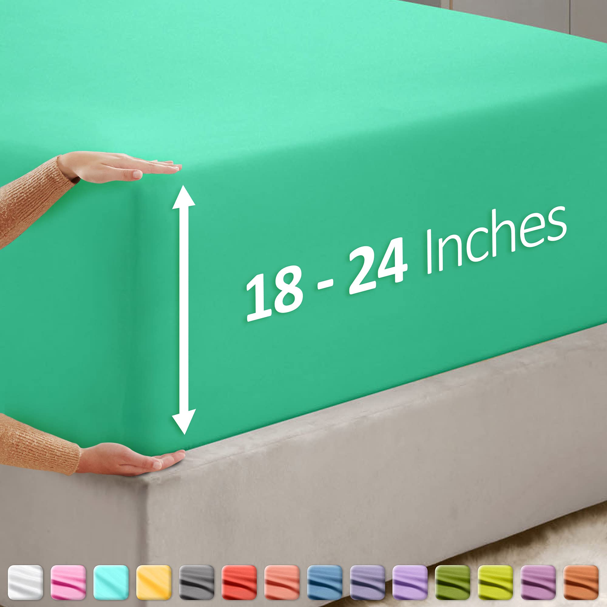 Nestl Mint California King Fitted Sheet, Extra Deep Pocket Cal King Fitted Sheet Only, 1800 Microfiber Fitted Bed Sheet, Ultra Soft Fitted Sheet California King Fits Up To 24 Inch Mattress