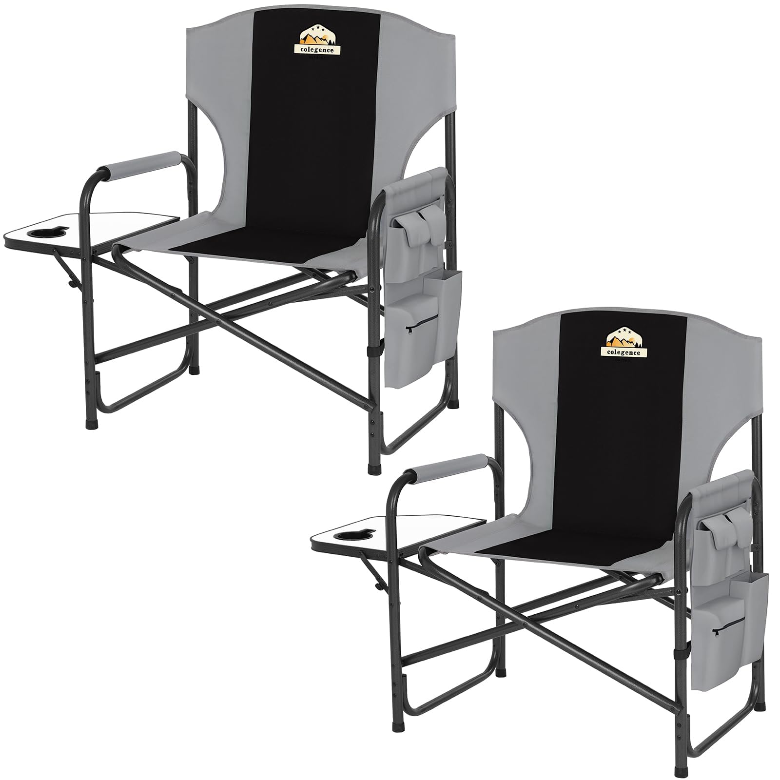 Colegence Oversized Directors Camping Chair Set of 2 Support 600 LBS, Heavy Duty Folding Outdoor Chairs with Detachable Side Poc