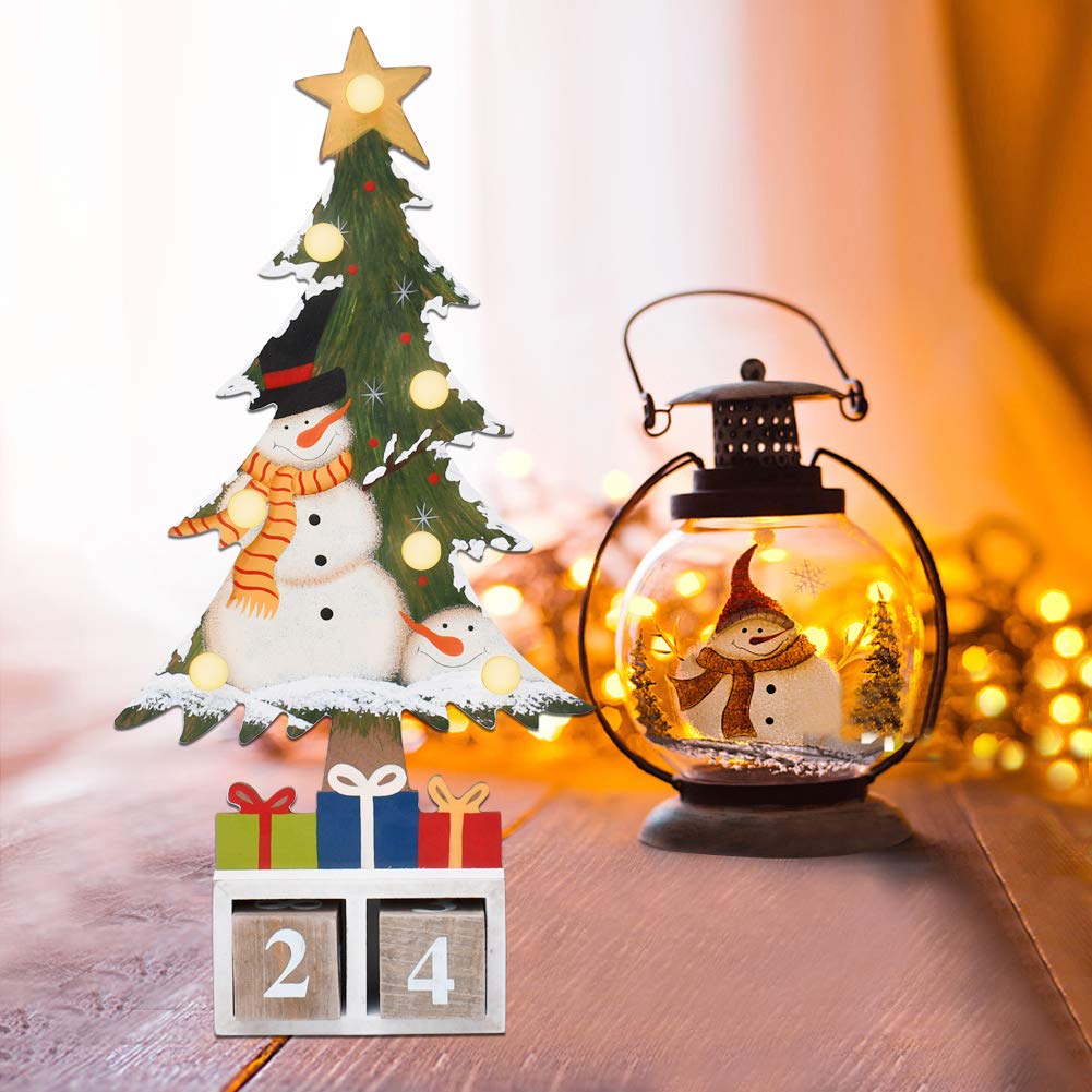 17.75' Christmas Tree Wooden Advent Calendar With Led Light Countdown To Xmas Advent Calendar Tabletop Christmas Countdown With