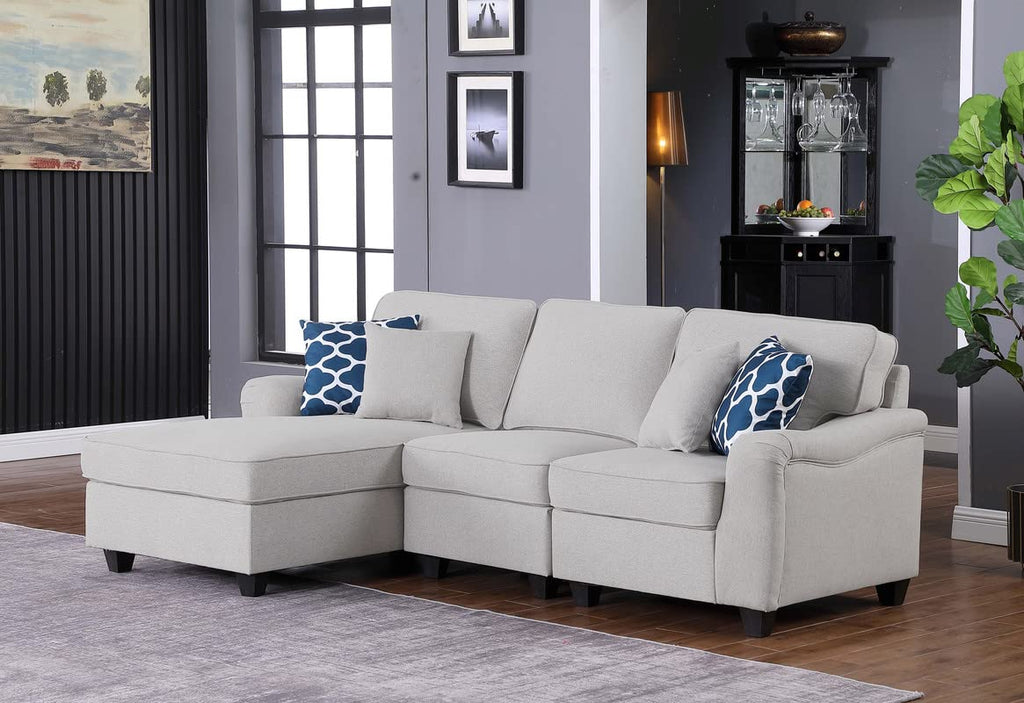 Lilola Home Leo Light Gray Linen 3Pc Sectional Sofa Chaise