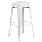 Flash Furniture Commercial Grade 30" Round White Metal Indoor-Outdoor Bar Table Set with 2 Square Seat Backless Stools