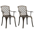vidaXL Patio Chairs Set of 2, Cast Aluminum Seating with Ergonomic Armrests and High Backrest for Outdoor Dining and Relaxing - Bronze