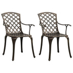 vidaXL Patio Chairs Set of 2, Cast Aluminum Seating with Ergonomic Armrests and High Backrest for Outdoor Dining and Relaxing - Bronze