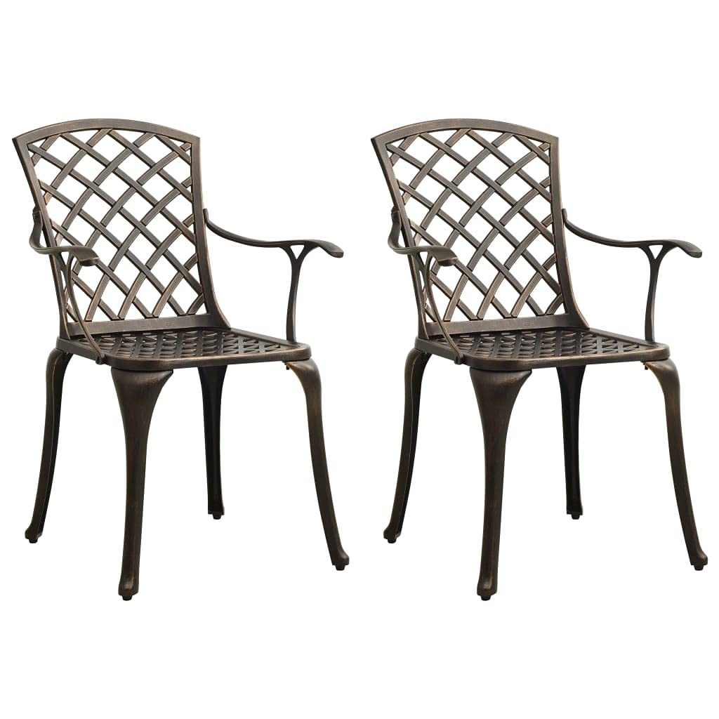 vidaXL Patio Chairs Set of 2, Cast Aluminum Seating with Ergonomic Armrests and High Backrest for Outdoor Dining and Relaxing - Bronze