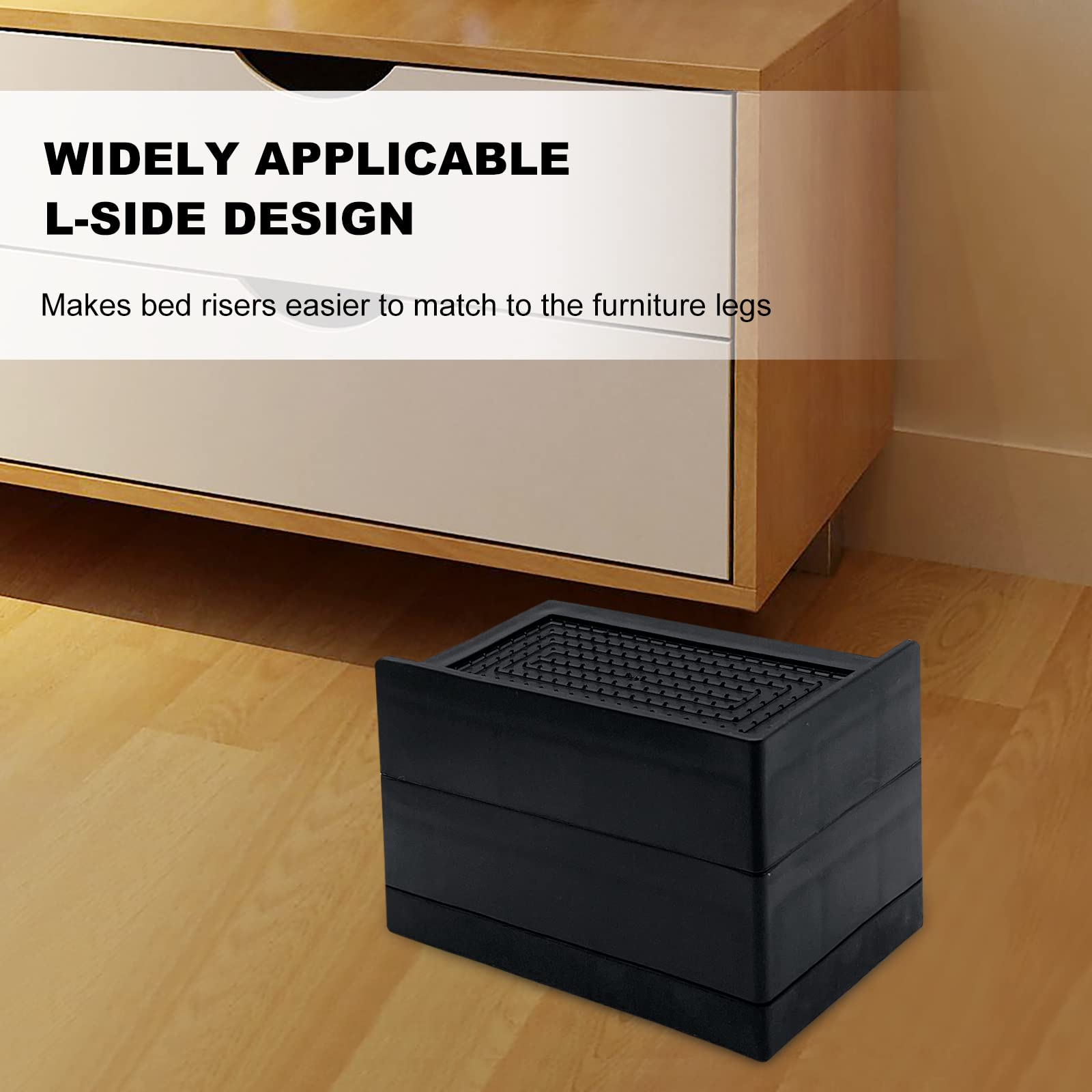 Jonhwi Bed Lifts Risers, Heavy Duty Furniture Elevator In Heights Of 2, 3 Or 4 Inch, Raising Blocks For Bed, Couch, Desk, Sofa, Tables, Headboard Stilts (Black, 4 Pack Set)