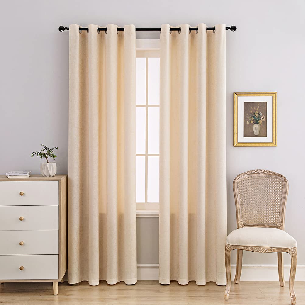 ELKCA Beige Double-Sided Chenille Curtains for Living Room Modern Window Treatment for Bedroom Curtain,Grommet Top,2 Panels (Bei